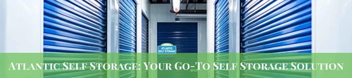 A storage hallway with blue unit doors