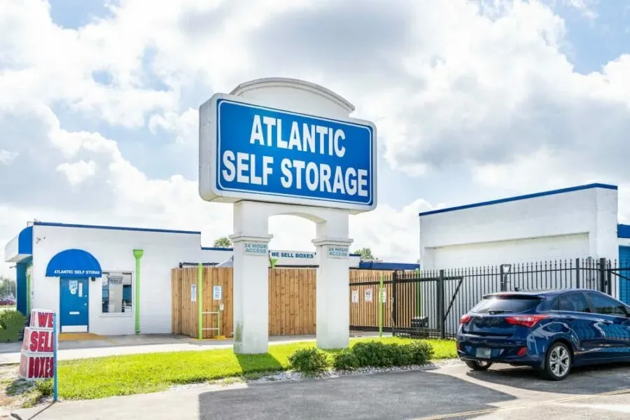 Exterior of office building and location sign at Regency Self Storage of Atlantic Self Storage