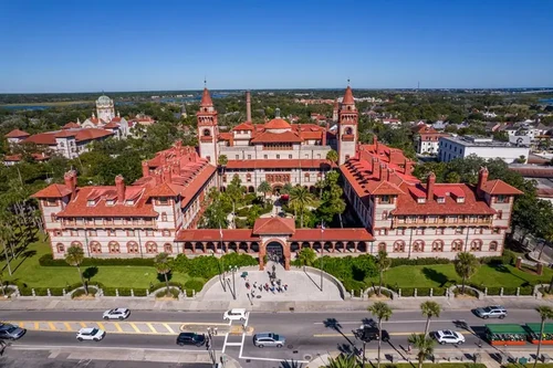 Aerial view of the St. Augustine, the oldest town in USA. Also pictured are the castle of San Marcos National Monument,...