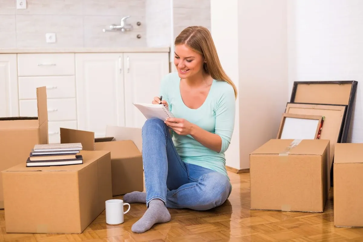 Woman packing boxes