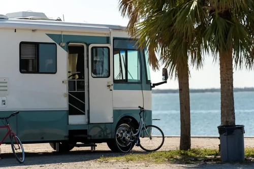 Motorhome on seaside parking lot in Florida.
