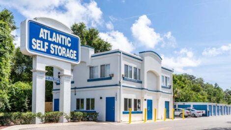 Front entrance sign at Atlantic Self Storage in St Augustine, Florida