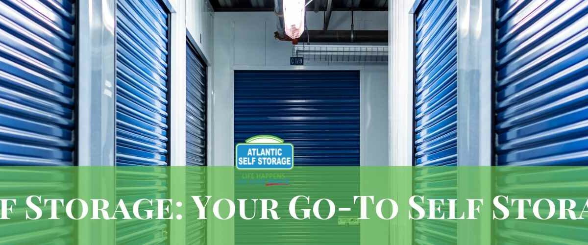 A storage hallway with blue unit doors