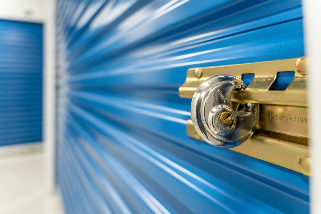 A locked storage unit at an Atlantic Self Storage facility